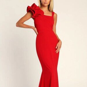 Lulus NEW Lucette Red Sleeveless Ruffled Mermaid Dress